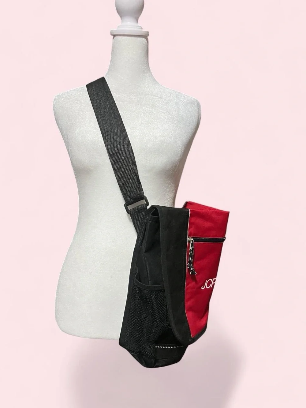 JCPenney Red and Black Canvas Shoulder Bag